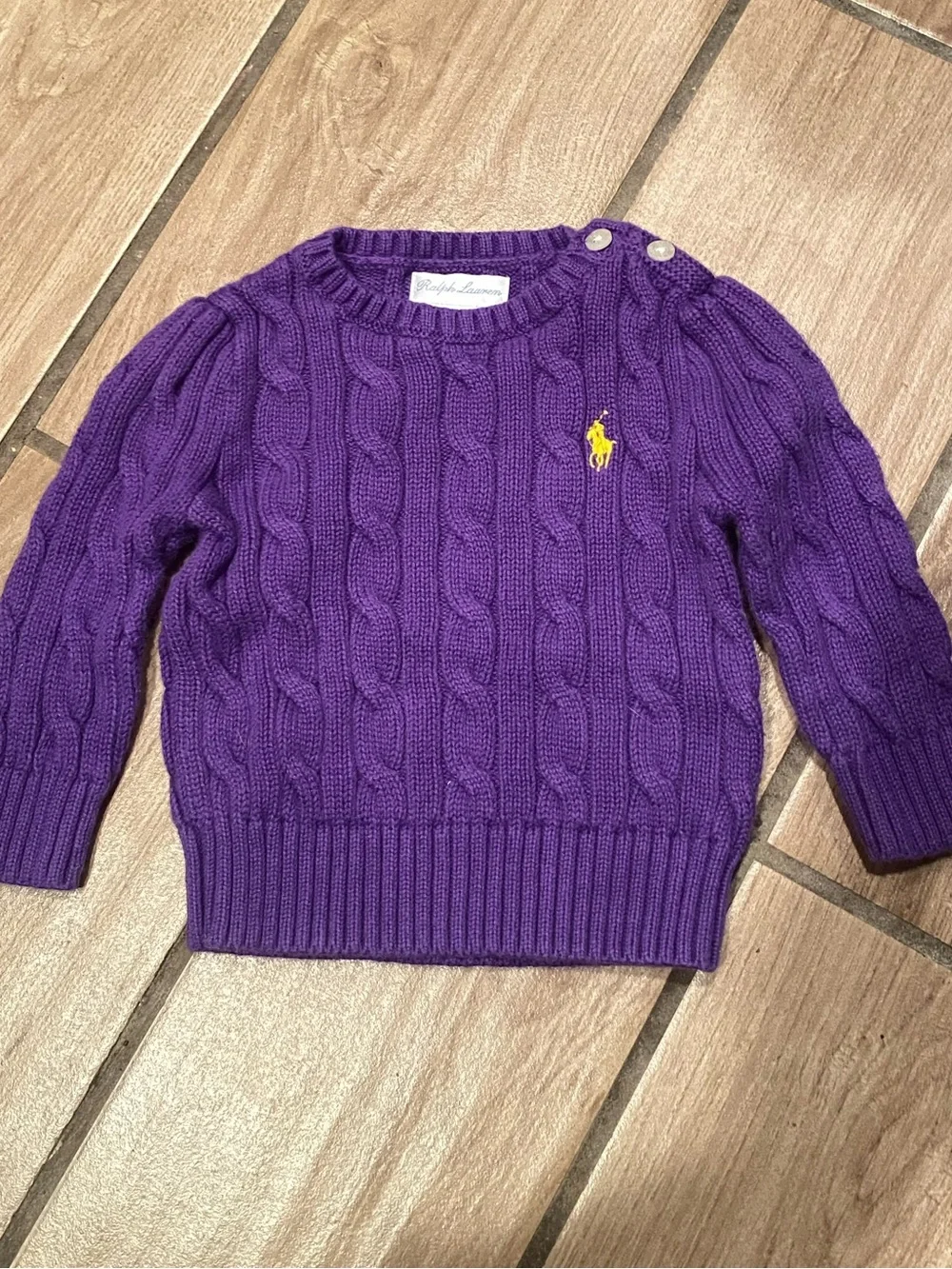 Kids’ Ralph Lauren cable knit purple and raspberry pink cotton sweater lot 6 mo.